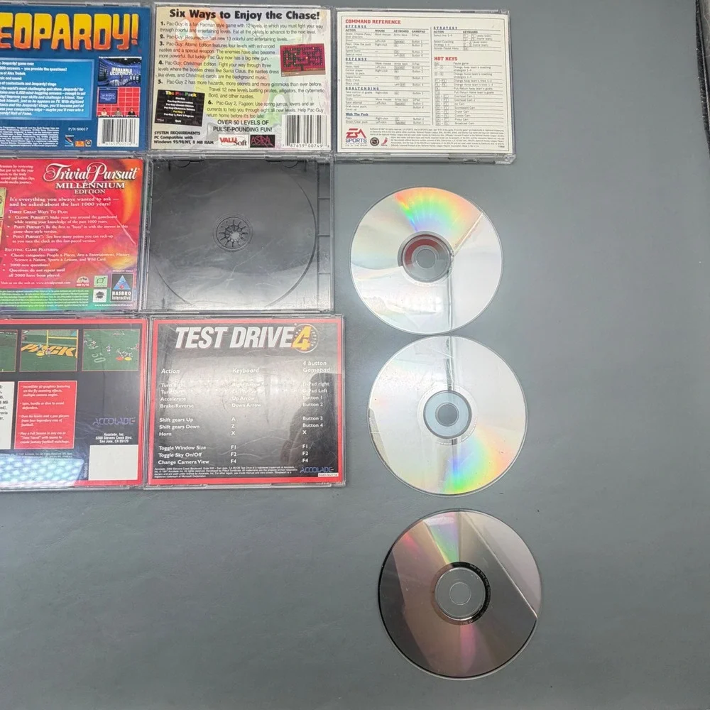Vintage PC CD-ROM Game Lot Pac-Pack NHL 98 Test Drive Jeopardy Untested